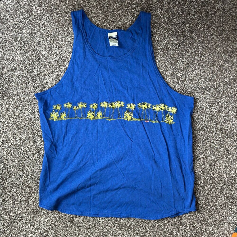 Vintage 80s Ocean Pacific Op Surf Tank Top Men XL Blue Palm Tree Single Stitch